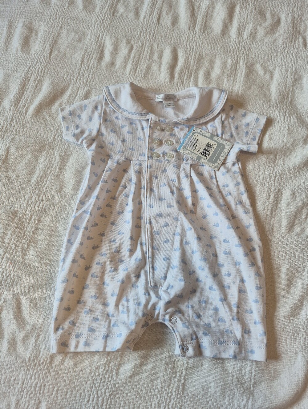 Kissy Kissy boys 6-9 months wee whales print short playsuit with collar NWT